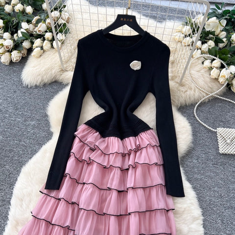 Knit Patchwork Layered Cake Dress