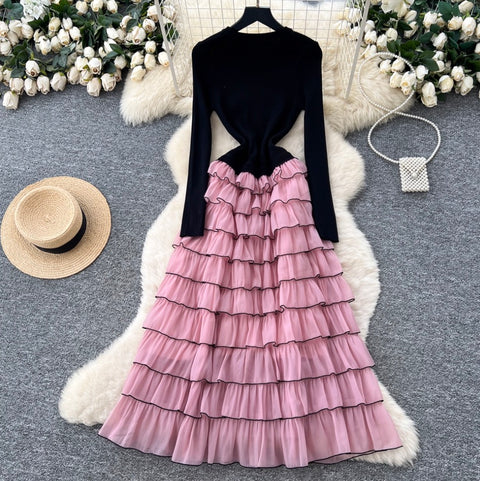 Knit Patchwork Layered Cake Dress
