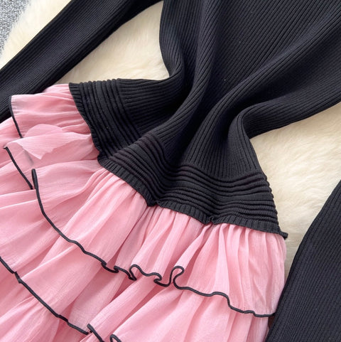 Knit Patchwork Layered Cake Dress