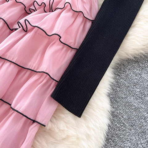 Knit Patchwork Layered Cake Dress