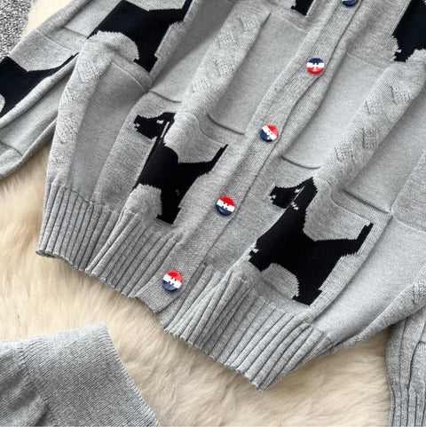 Print Cardigan & Wide-leg Trousers 2Pcs