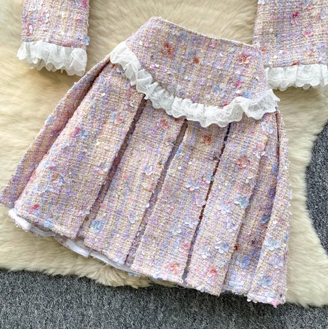 Rhinestone Studded Blazer & Skirt 2Pcs