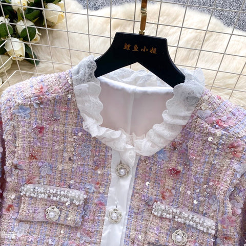 Rhinestone Studded Blazer & Skirt 2Pcs