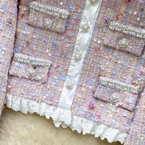 Rhinestone Studded Blazer & Skirt 2Pcs