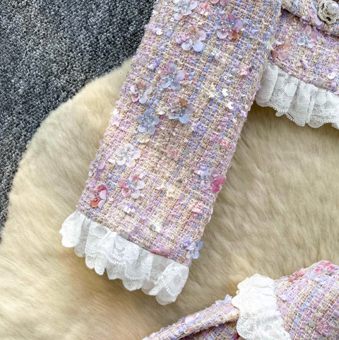 Rhinestone Studded Blazer & Skirt 2Pcs