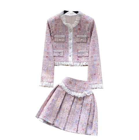 Rhinestone Studded Blazer & Skirt 2Pcs