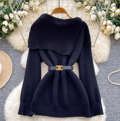 Niche Slant Lapeled Neckline Sweater