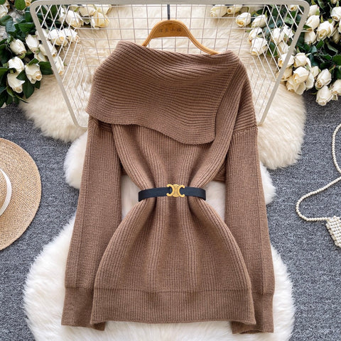 Niche Slant Lapeled Neckline Sweater