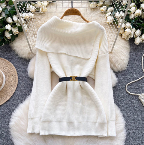 Niche Slant Lapeled Neckline Sweater