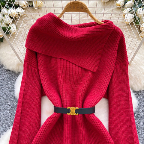 Niche Slant Lapeled Neckline Sweater