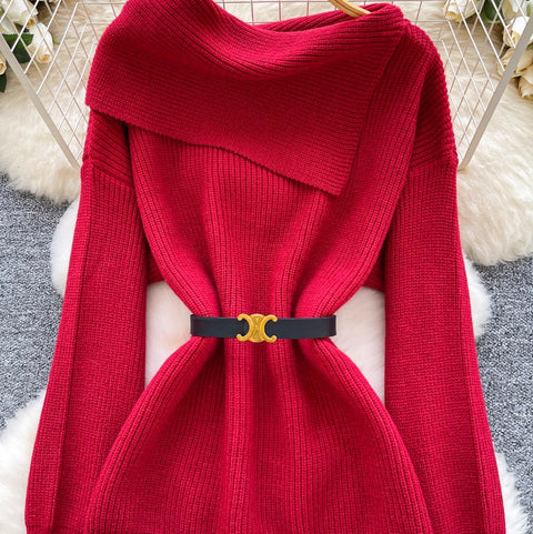 Niche Slant Lapeled Neckline Sweater