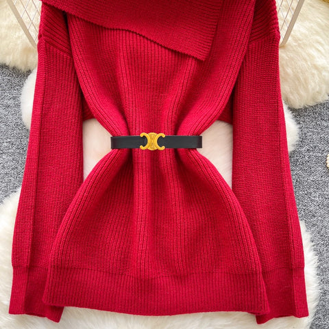 Niche Slant Lapeled Neckline Sweater