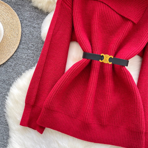 Niche Slant Lapeled Neckline Sweater