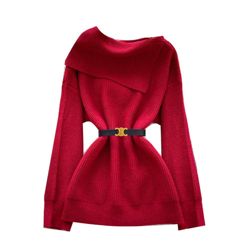 Niche Slant Lapeled Neckline Sweater