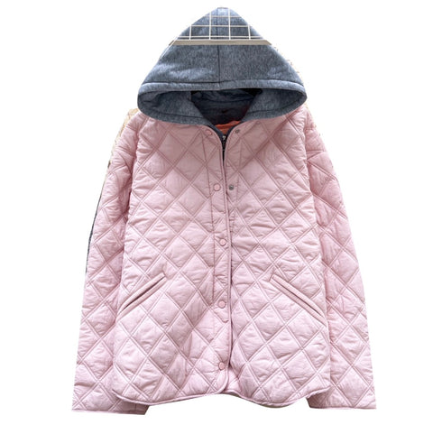 Rhombus Grid Hooded Cotton Jacket