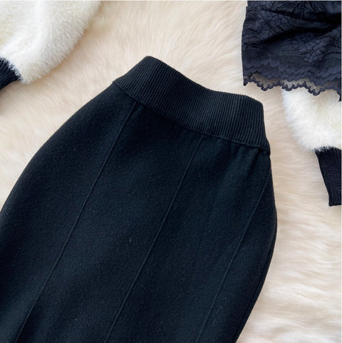 Cardigan & Lace Vest & Skirt Knitted 3Pcs