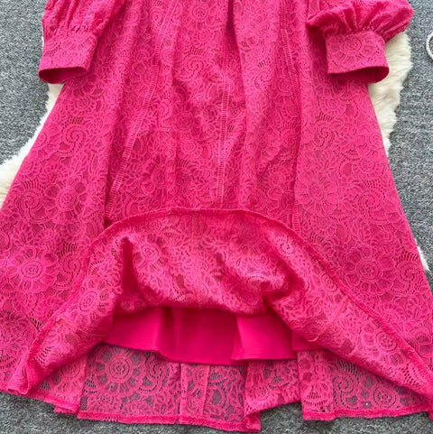 Courtly Single-breasted Lace Dress