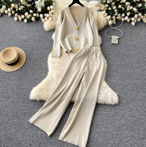 Loose-fit Cardigan & Trousers Knitted 2Pcs