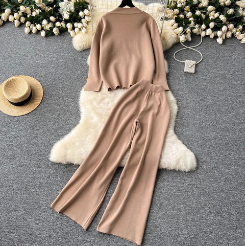 Loose-fit Cardigan & Trousers Knitted 2Pcs