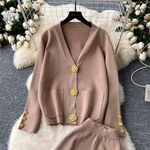 Loose-fit Cardigan & Trousers Knitted 2Pcs