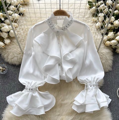 Courtly Beaded Ruffled Shirt
