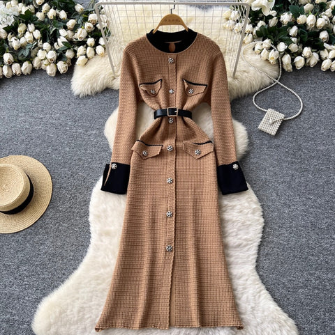 French Style Sweater Dress with Belt