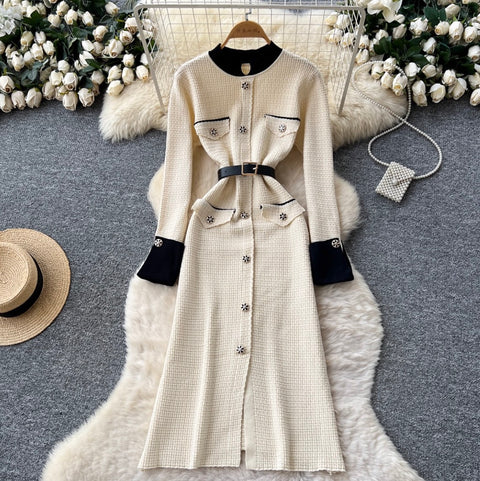 French Style Sweater Dress with Belt