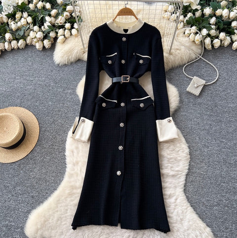 French Style Sweater Dress with Belt