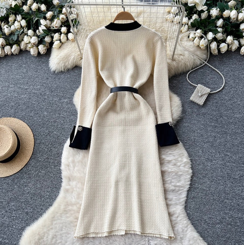 French Style Sweater Dress with Belt