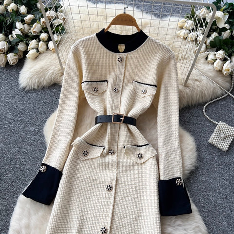 French Style Sweater Dress with Belt