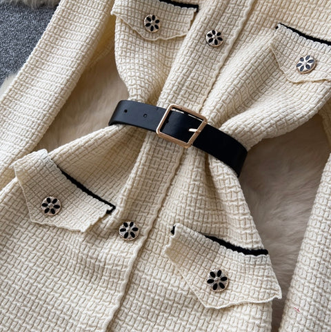 French Style Sweater Dress with Belt