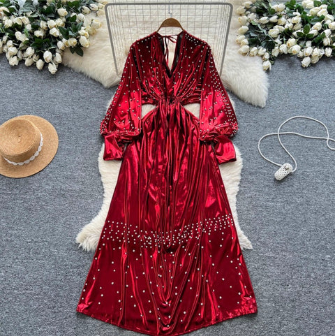 Premium Beaded V-neck Dress