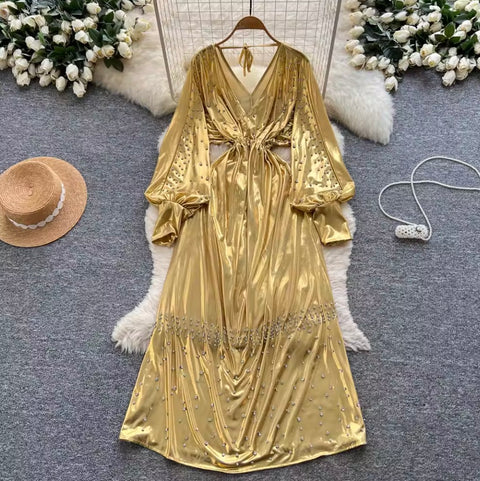 Premium Beaded V-neck Dress