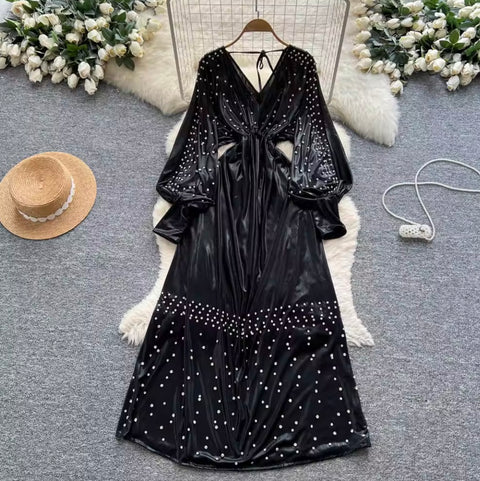Premium Beaded V-neck Dress
