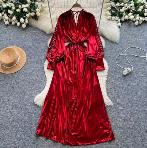 Premium Beaded V-neck Dress