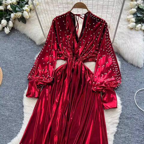 Premium Beaded V-neck Dress