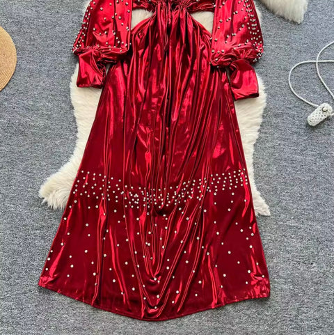 Premium Beaded V-neck Dress