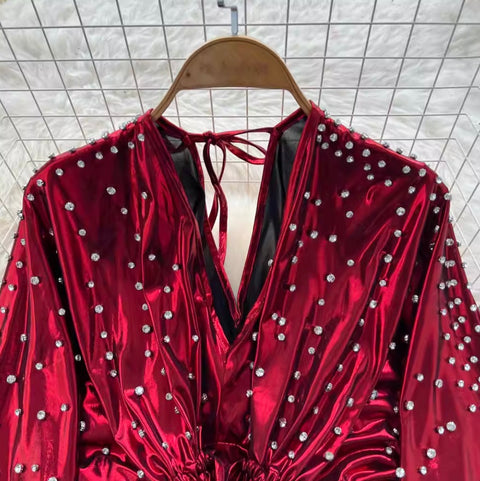 Premium Beaded V-neck Dress