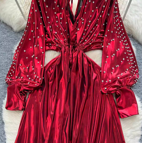 Premium Beaded V-neck Dress