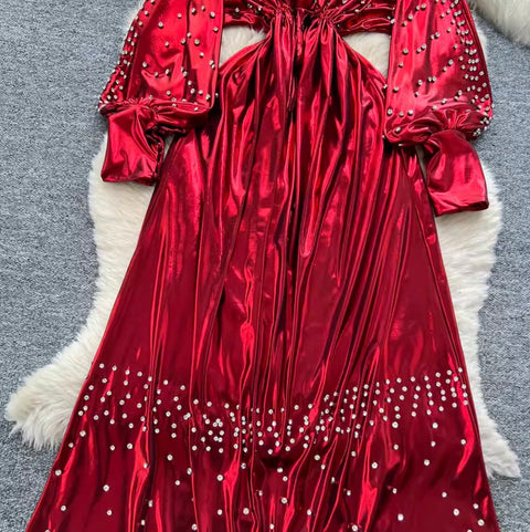 Premium Beaded V-neck Dress