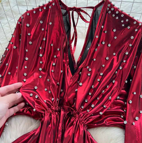 Premium Beaded V-neck Dress