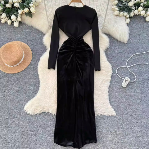 Niche Knotted Black Velvet Dress