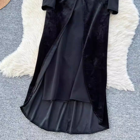 Niche Knotted Black Velvet Dress