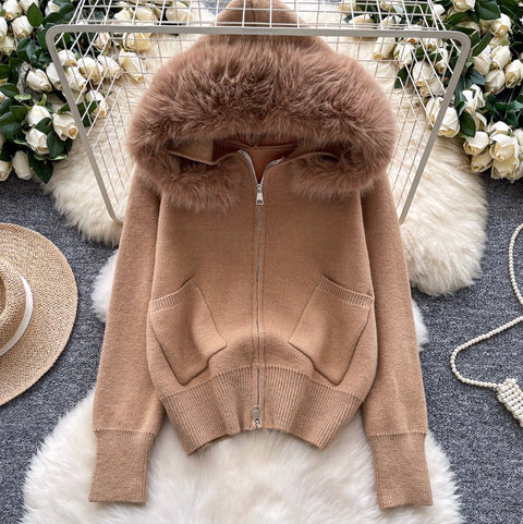 Furry Hooded Patchwork Cardigan