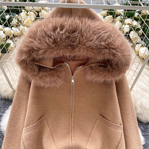 Furry Hooded Patchwork Cardigan