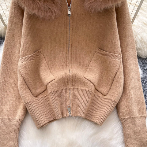 Furry Hooded Patchwork Cardigan