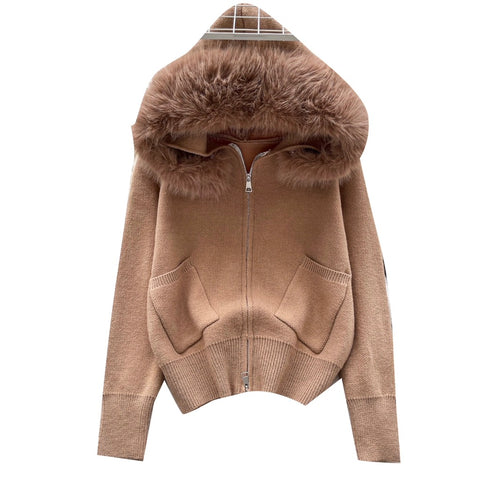 Furry Hooded Patchwork Cardigan