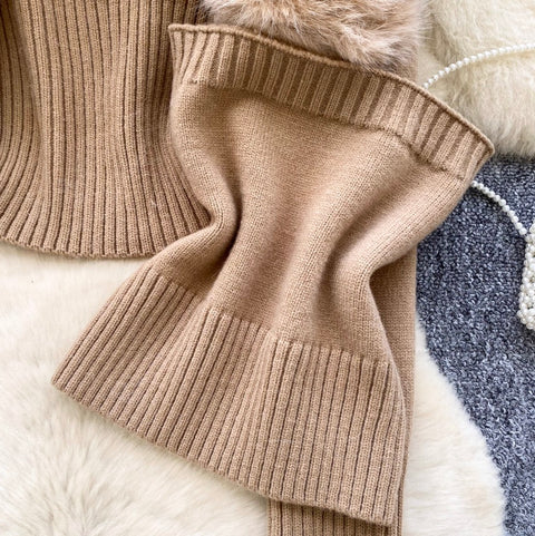 Furry Cardigan & Camisole Knit 2Pcs