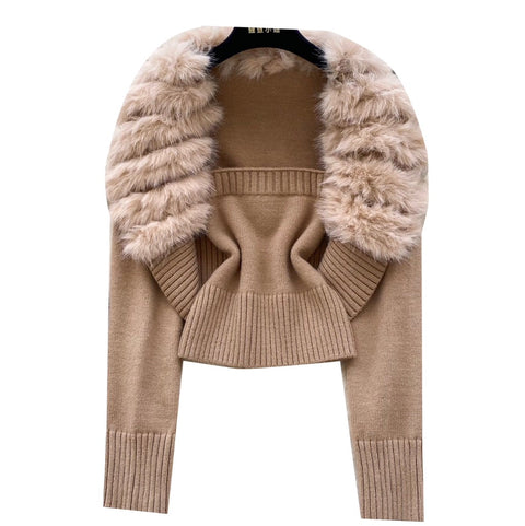 Furry Cardigan & Camisole Knit 2Pcs