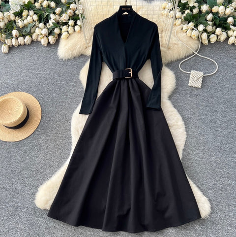 Premium V-neck Patchwork Dress